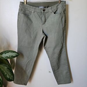 EUC CHRISTOPHER & BANKS SIGNATURE SLIMMING PETITE CAMO GREEN STRETCHY PANTS 12P